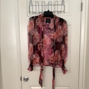 Johnny Was Pink Red Bishop Sleeve Wrap Blouse